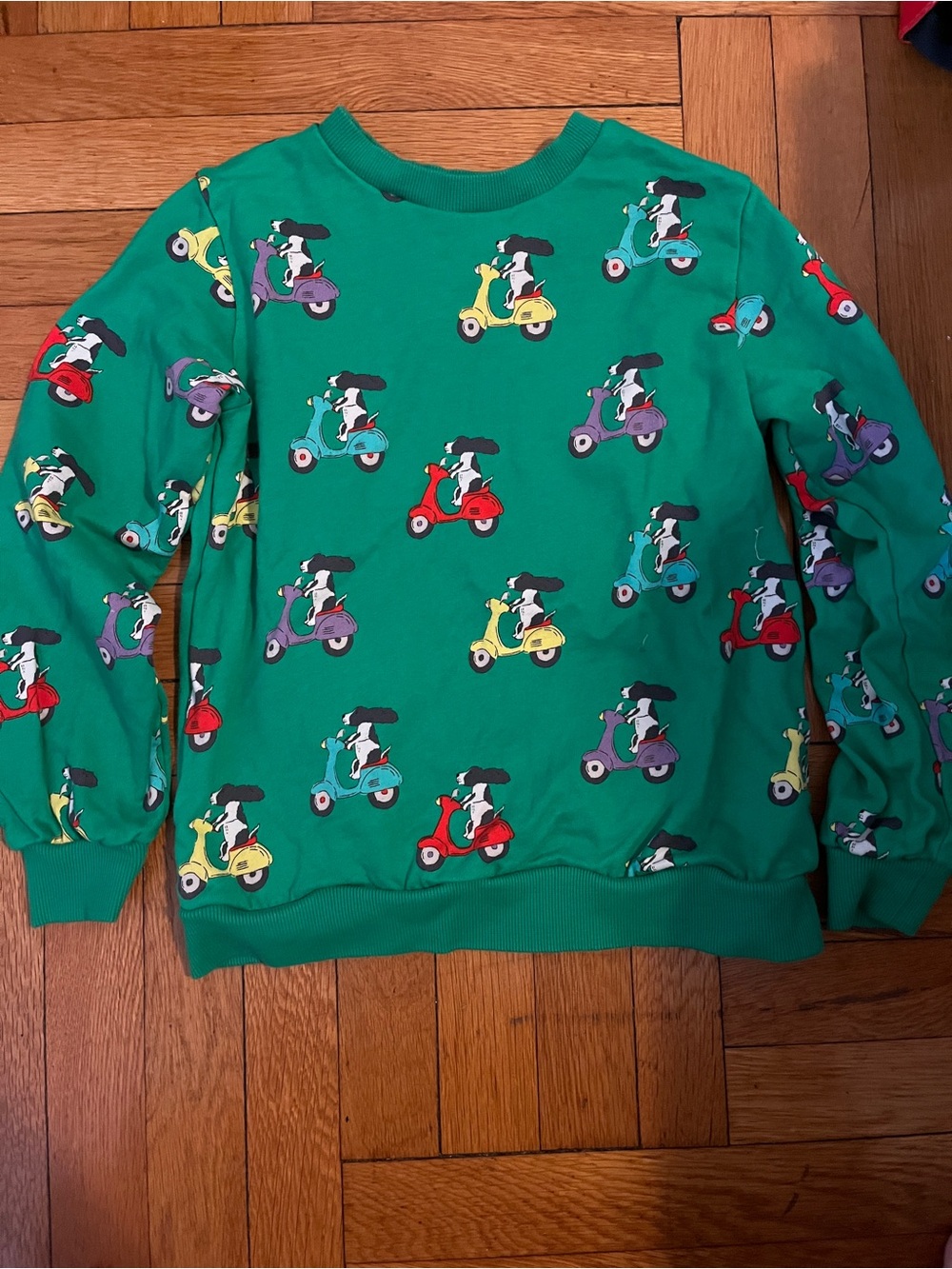 Mini Boden Green Sweatshirt with Colorful Scooter Print Size 10-11